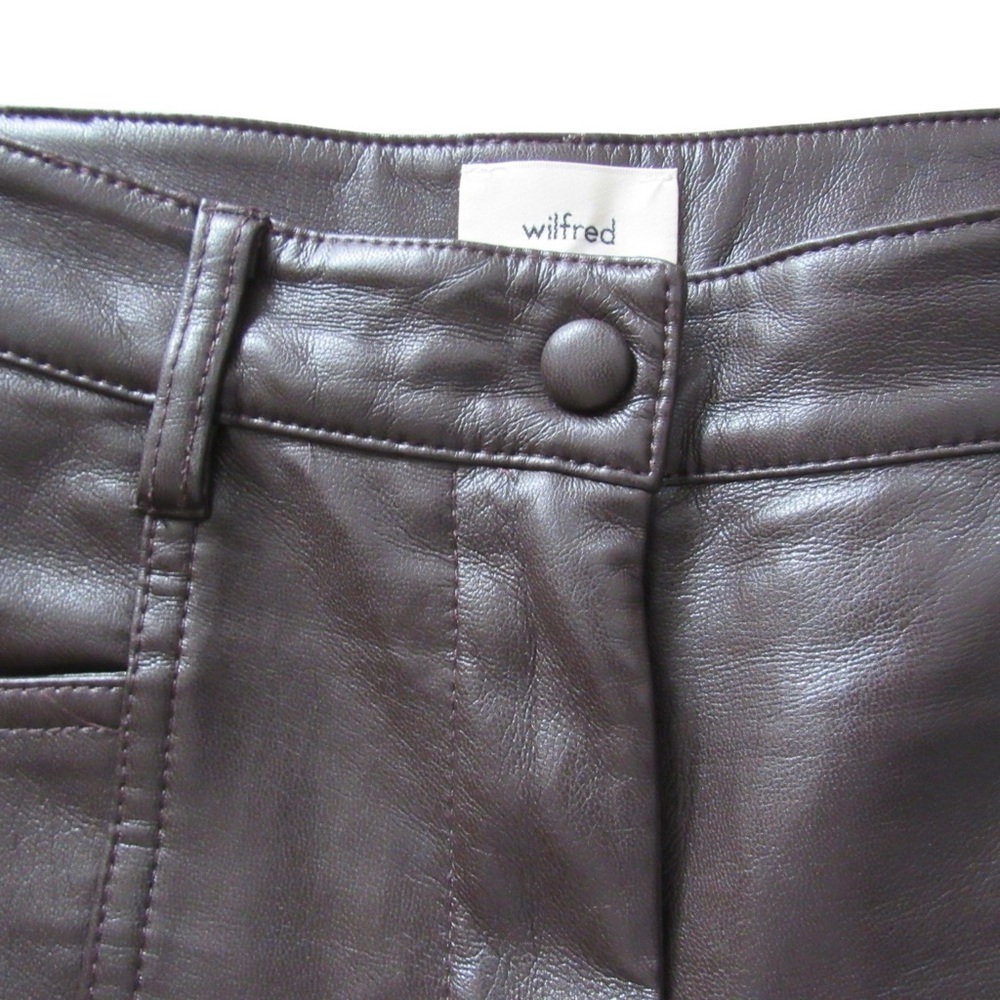 Aritzia Wilfred Rebel Pants 0 Dark Brown Vegan Faux Leather High Rise Straight - Picture 10 of 11